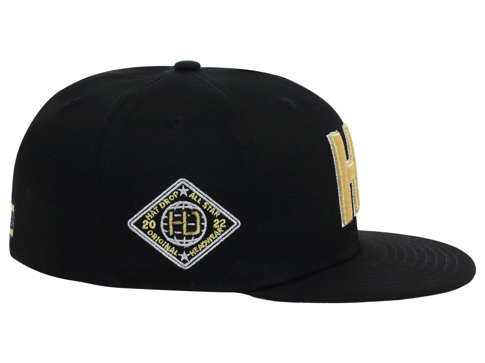 Lids Hat Drop Branded HD Fitted Cap - Black/Black/Gold - Image 3